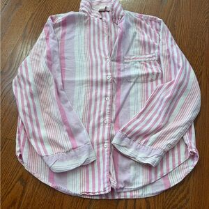 Victoria’s Secret, White And Pink Button-Down Pajama Shirt Small